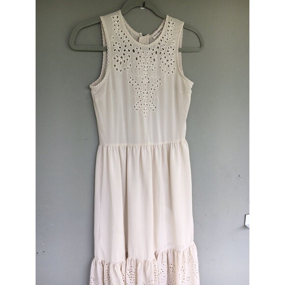 Ulla Johnson Silk Dress Women 2 Beige Eyelet Lace Midi Romantic Feminine Fairy - Picture 7 of 15